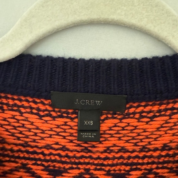 J Crew Merino Wool Blend Fair Isle Nordic Ruffle Sleeve Blue Orange Sweater XXS - Picture 4 of 5